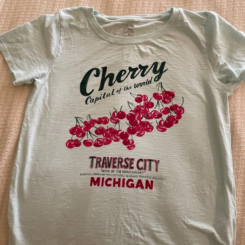 J. Crew Michigan Cherries light green T-shirt size Medium